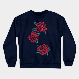 Vintage Neotraditional Roses in Red Crewneck Sweatshirt